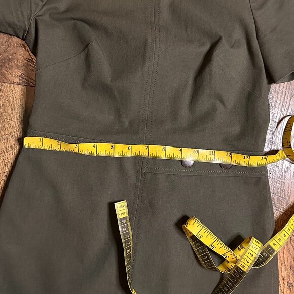 Banana Republic Olive Fitted Pencil Midi Dress Double Button Stretch Size 2 - Picture 7 of 10